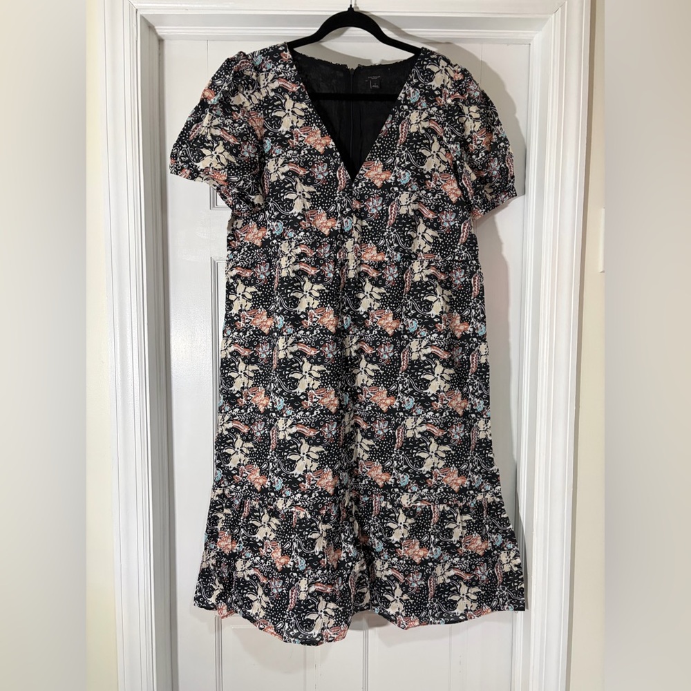 Ann Taylor Black and Pink Floral Midi Dress